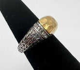 Emma Skye Stainless Steel Crystal-Accented Hammered 2-Tone Ring, Size 7